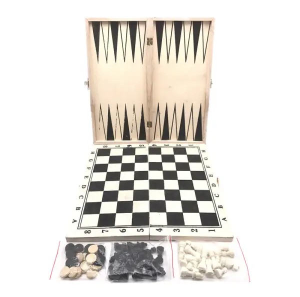 Игровой набор 3в1 шашки/шахматы/нарды, деревянная доска