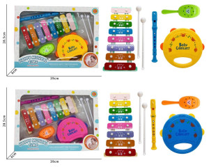 Игровой набор Музыкальные инструменты: ксилофон, бубен, дудочка, маракасы