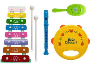 Игровой набор Музыкальные инструменты: ксилофон, бубен, дудочка, маракасы