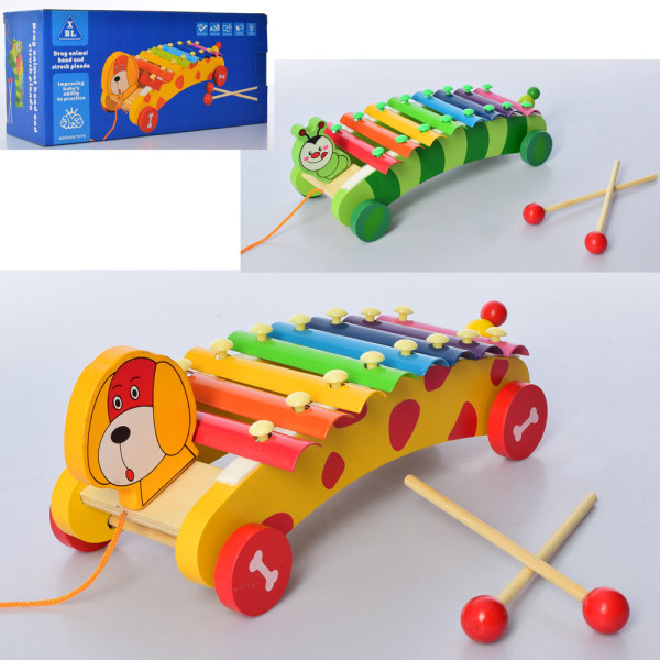 Деревянная игрушка MD 1659 Каталка, ксилофон, 2 палочки