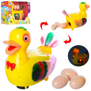 Игрушка детская 20218 Утка, ездит, несет яйца, муз, свет, яйца 3шт., 19х17х13см