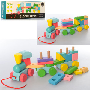 Игрушка деревянная MD 2483 Паровозик, геометрика, каталка