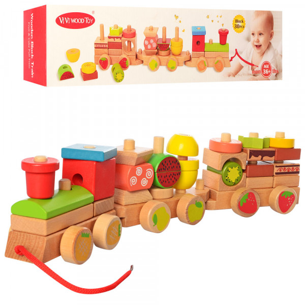 Игрушка деревянная MD 2374 Паровозик, каталка 42см