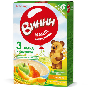 Каша молочная Винни 3 злака с фруктами, 6m+, 200 гр