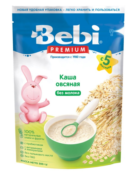 Каша безмолочная Bebi Premium Овсяная с пребиотиком, 5m+, 200 гр
