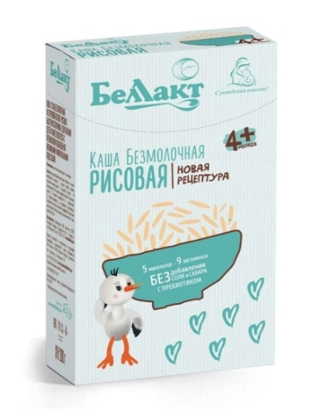 Каша безмолочная Беллакт Рисовая, новая рецептура, 4m+, 200 гр