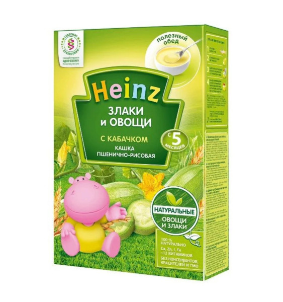 Каша безмолочная Heinz Пшенично-рисовая с кабачком, 5m+, 200 гр
