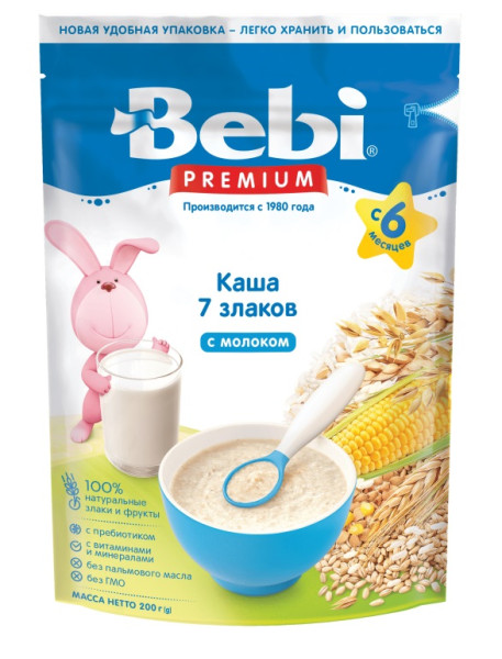 Каша молочная Bebi Premium 7 злаков, 6m+, 200 гр.