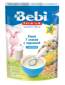 Каша молочная Bebi Premium 7 злаков с черникой, 6m+, 200 гр.