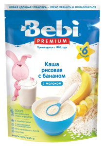 Каша молочная Bebi Premium Рисовая с бананом, 6m+, 200 гр.