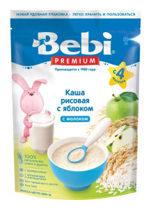Каша молочная Bebi Premium Рисовая с яблоком, 4m+, 200 гр.