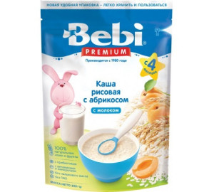 Каша молочная Bebi Premium Рисовая с абрикосом, 4m+, 200 гр.