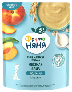 Каша молочная ФрутоНяня Овсяная с персиком, 5m+, 200гр