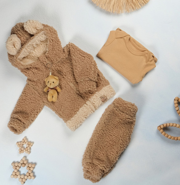 Комплект детской одежды BC Мишка, 3 элемента, шерпа, 6-24 м
