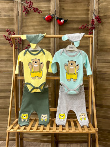 Комплект одежды для мальчика Findik Мишка, 3 элемента, интерлок, 1-9 м