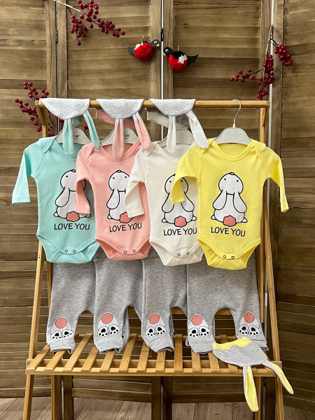 Комплект детской одежды Findik Зайка, 3 элемента, интерлок, 1-9 м