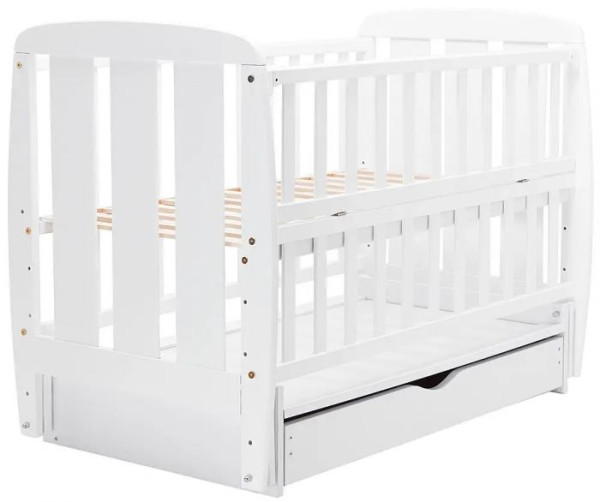 Кроватка детская Дубок Шарик, с откидной боковиной, маятником и ящиком