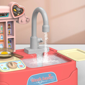 Игровой набор детской Кухни Wash basin, льется вода, на батарейках, 17 предметов