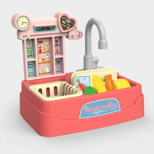 Игровой набор детской Кухни Wash basin, льется вода, на батарейках, 17 предметов