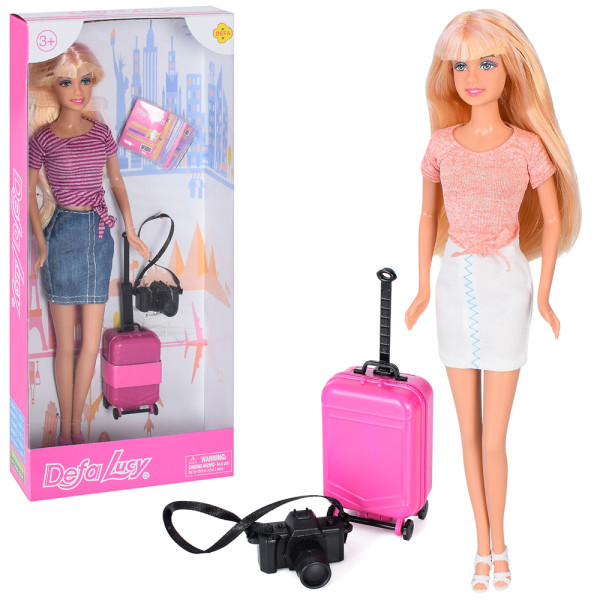 Кукла DEFA 8377-BF, с чемоданом и фотоаппаратом, 29см