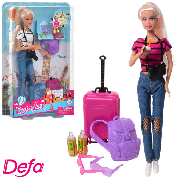 Кукла DEFA 8389-BF, с рюкзаком и фотоаппаратом, 30см