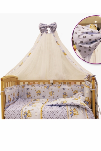Комплект постельный Leonardo Мишка с медом, голубой, для мальчика, гиппоаллергенный, постельное белье для детской кроватки: 8 элементов