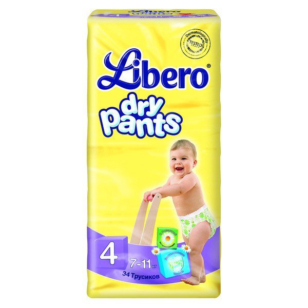 Трусики Libero Dry Pants №4 (7-11кг), 34 шт., подгузники, унисекс