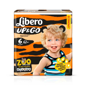 Трусики Libero Up&Go Zoo Collection №6 (13-20кг), 62 шт., подгузники, унисекс