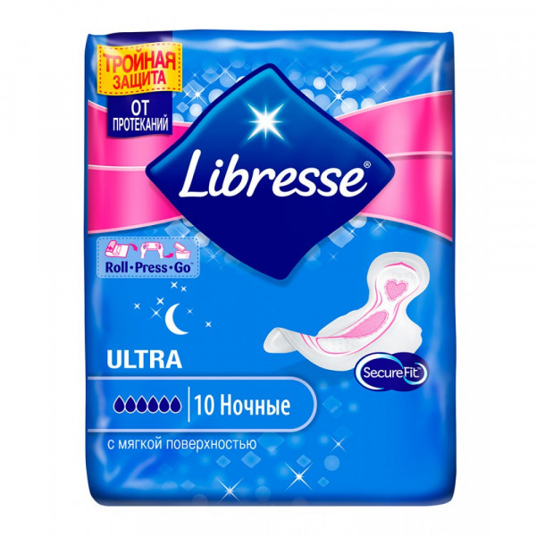 Прокладки Libresse Ultra Ночные, с мягкой поверхностью, 6 капелек, 10 шт.