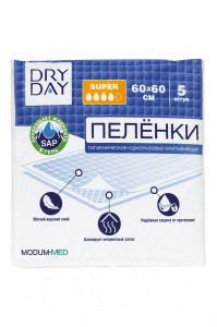 Одноразовые пеленки Modum Dry Day Super (60х60 см), 4 капли, 5 шт