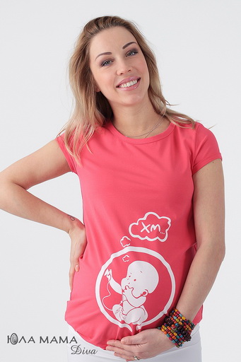 Футболка для беременных летняя Iren ЮЛА МАМА, с рисунком "Малыш", розовая