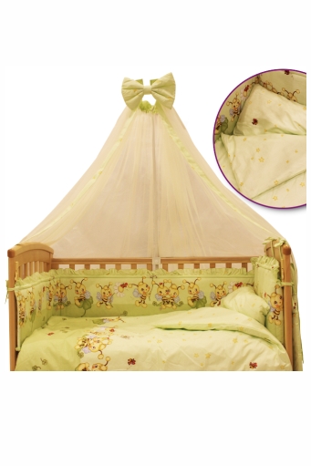 Детское постельное белье Mamino Пчелки, салатовый, гиппоаллергенный, постельный комплект в детскую кроватку: 8 элементов