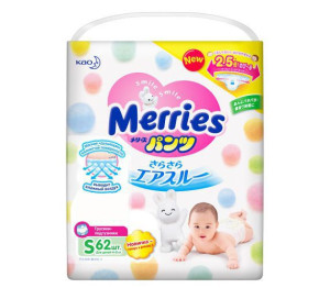 Трусики Merries Walker S (4-8 кг), 62 шт., японские