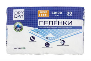 Одноразовые пеленки Modum Dry Day Super (60х90 см), 4 капли, 30 шт