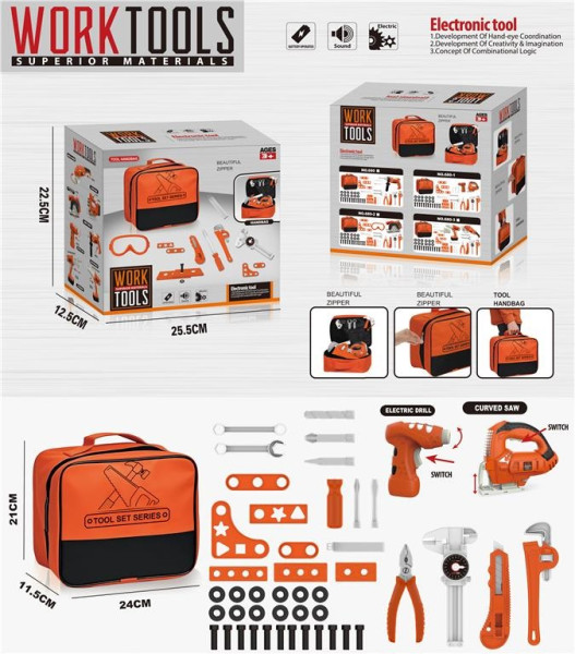 Набор детских инструментов, с электролобзиком и дрелью