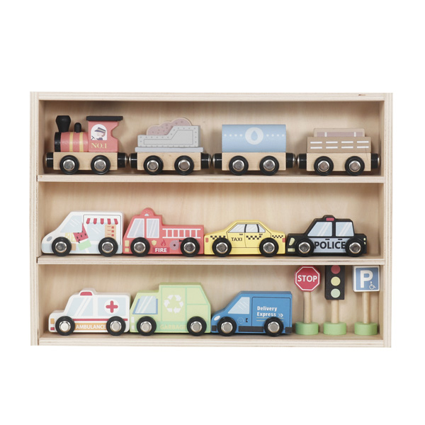 Набор машинок-11шт и дорожных знаков-3шт, дерево