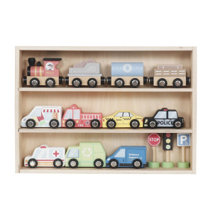 Набор машинок-11шт и дорожных знаков-3шт, дерево