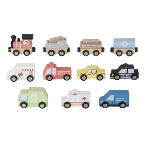 Набор машинок-11шт и дорожных знаков-3шт, дерево