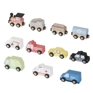 Набор машинок-11шт и дорожных знаков-3шт, дерево