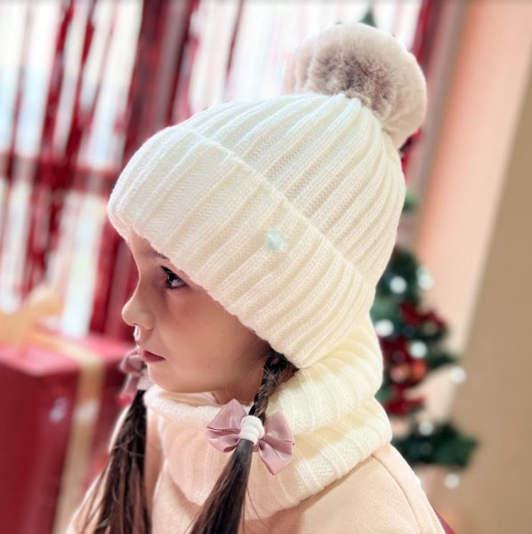 Набор детский Янгол 701, шапка+хомут, шерсть/акрил, на флисе, 3-8лет