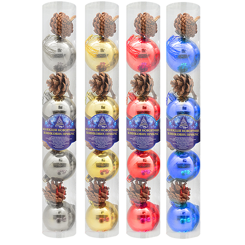 Набор елочных игрушек 8873 Шарики и шишки, диаметр 6см, 8шт.