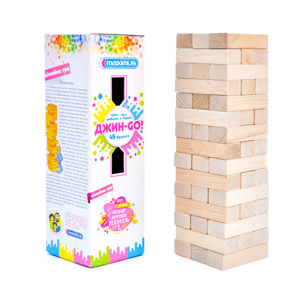 Настольная игра Maximus Дженга Джин-Go, деревянная, 45 деталей
