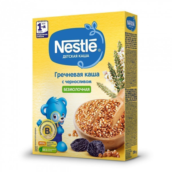 Каша безмолочная Nestle(Россия) Гречневая, с черносливом, 6m+, 200 гр