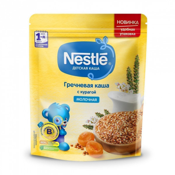 Каша молочная Nestle(Россия) Гречневая, с курагой, 6m+, 220 гр