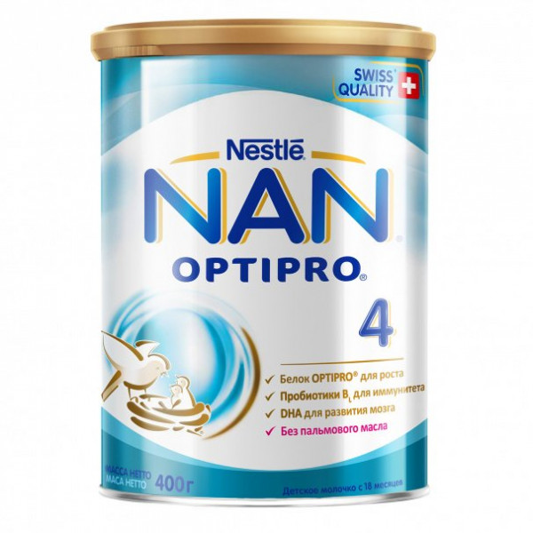Заменитель грудного молока Nestle NAN 4 OPTIPRO, детская смесь, 18m+, 400 гр