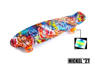 Скейт Nickel Print 27, пенни, светящиеся колеса, 70х19см