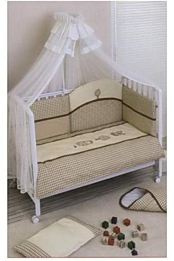 Комплект постельный Nino, постельное белье для детской кроватки, 7 элементов: одеяло, подушка, борта, наволочка, простыня, пододеяльник, балдахин