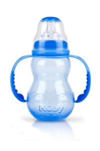 Бутылочка для кормления Nuby, соска - непроливайка силиконовая, мягкие съемные ручки, стандартное горлышко, полипропилен, 210 мл