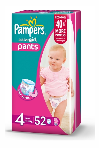 Подгузники трусики Pampers Active Girl №4 (9-14кг) 52шт, для девочек