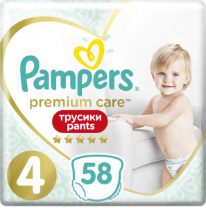Трусики Pampers Premium Care Pants №4 (9-15кг), 58шт.